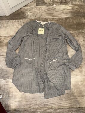 Perch Light Gray Ribbed Open-Front Cardigan